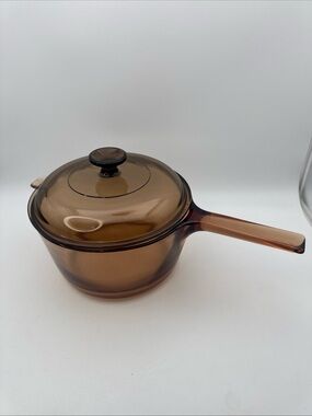 Corning Ware Visions Amber Glass Pyrex Cookware 2.5L Sauce Pan Pot w/ Pyrex Lid